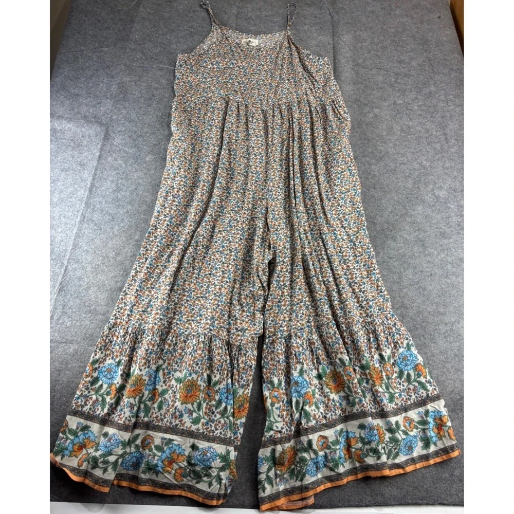 Natural Life Floral Wide Leg Jumpsuit Boho Tiered Flowy Womens L Boho Hippie